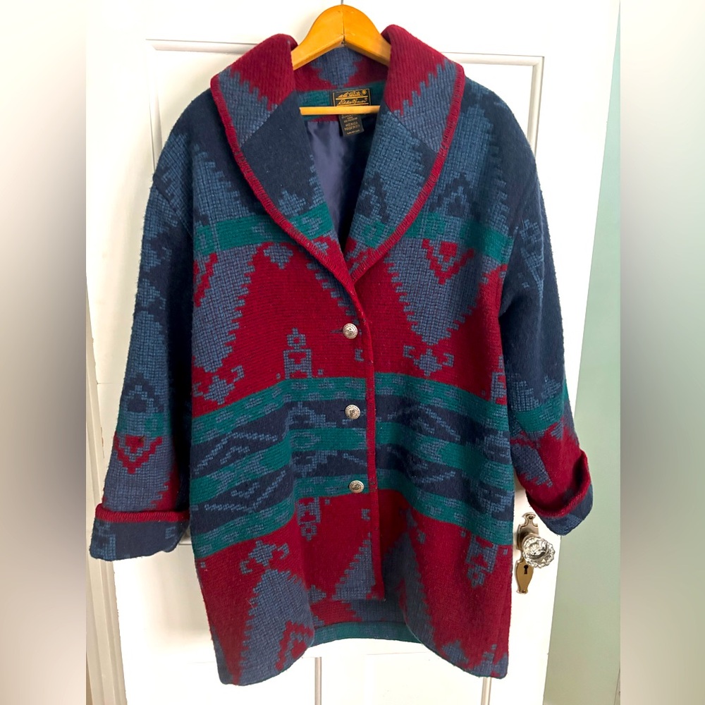 Vintage Wool Blend Red and Blue Coat